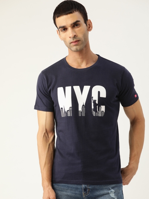 

PRINTOCTOPUS Men Navy Blue Printed Cotton T-shirt