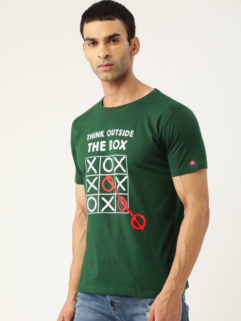 

PRINTOCTOPUS Men Green & White Printed Cotton T-shirt