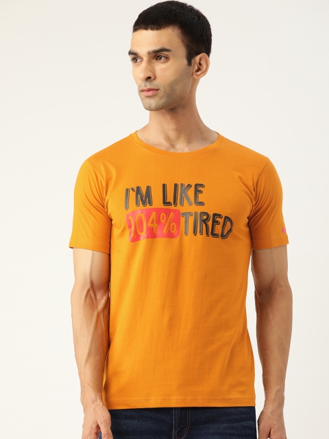 

PRINTOCTOPUS Men Mustard Yellow Typography Printed Cotton T-shirt