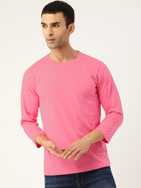 

PRINTOCTOPUS Men Pink Three-Quarter Sleeves Cotton T-shirt