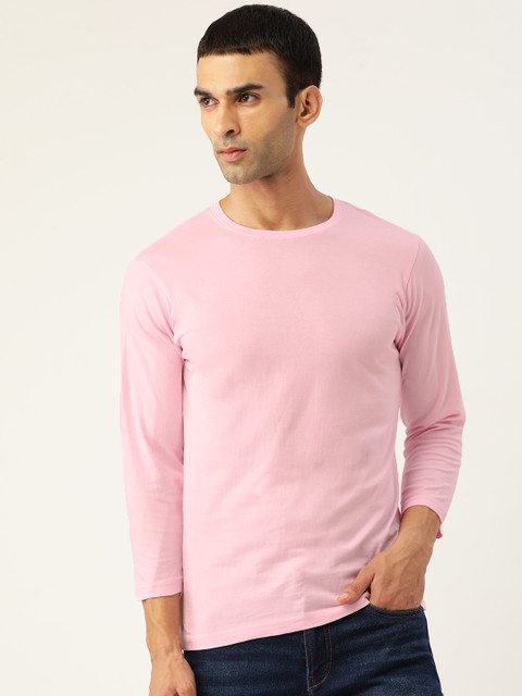 

PRINTOCTOPUS Men Pink Quarter Sleeves Cotton T-shirt