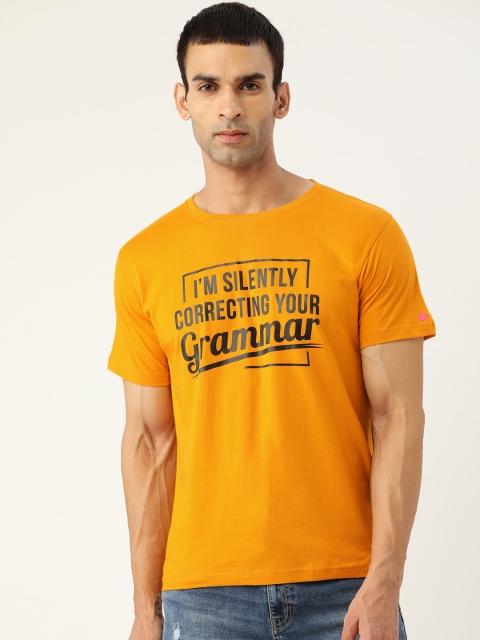 

PRINTOCTOPUS Men Mustard Yellow Typography Printed Cotton T-shirt