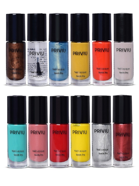 

PRIVIU Set of 12 Multicoloured Quick Dry Gel Nail Polish, Silver