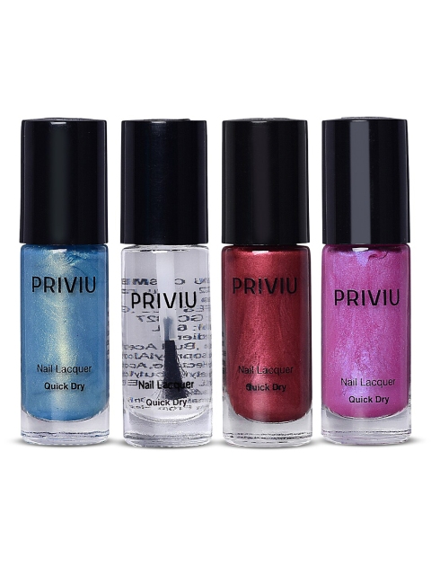 

PRIVIU Set Of 4 Gel Quick Dry Nail Polish - Mauve, Clear, Blue, Pink, Metallic