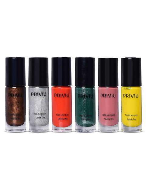 

PRIVIU Woman Bronze, Orange, Silver, Green, Nude, Yellow Set of 6 Nail polish