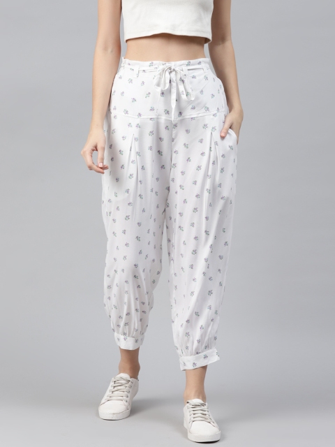 

Ayaany Women White Floral Printed Harem Pants