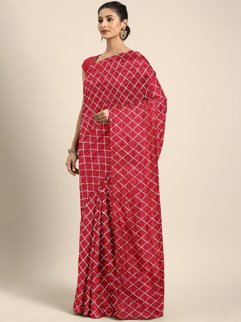 

KALINI Maroon Checked Sequinned Dora Silk Saree