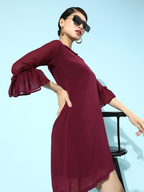 

Belle Fille Women Charming Maroon Solid Bell Sleeves Dress
