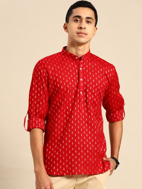 

RAJUBHAI HARGOVINDAS Men Red Ethnic Motifs Dobby Kurta