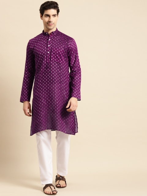 

RAJUBHAI HARGOVINDAS Men Purple Dobby Kurta