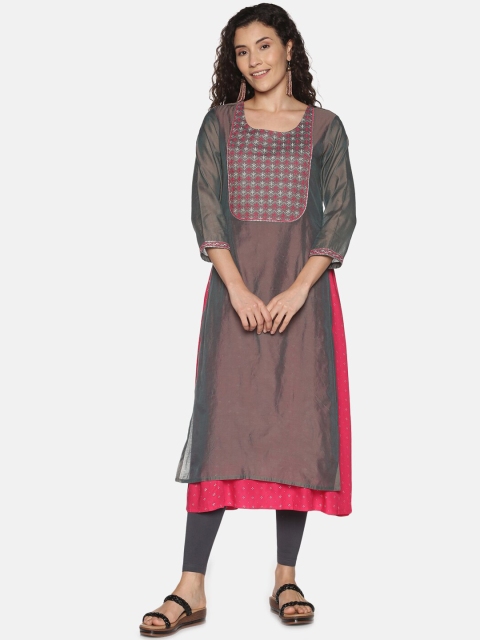 

Saffron Threads Women Grey Embroidered A-Line Kurta