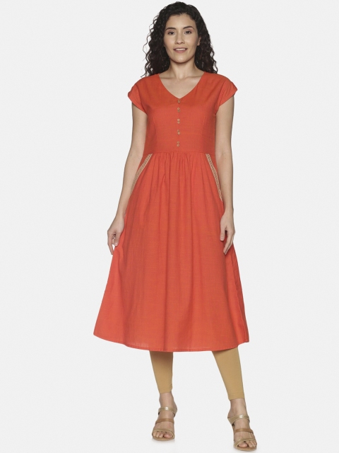

Saffron Threads Women Orange V-Neck A-Line Kurta