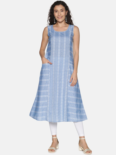 

Saffron Threads Women Blue Cotton Sleeveless A-Line Kurta