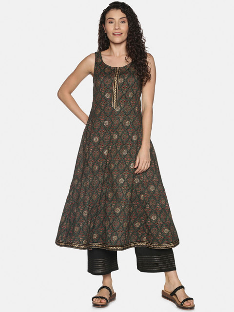 

Saffron Threads Women Green Ethnic Motifs Printed A-Line Kurta