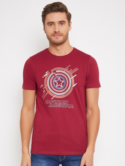 

Marvel by Wear Your Mind Men Maroon White Captain America Printed Pure Cotton T-shirt