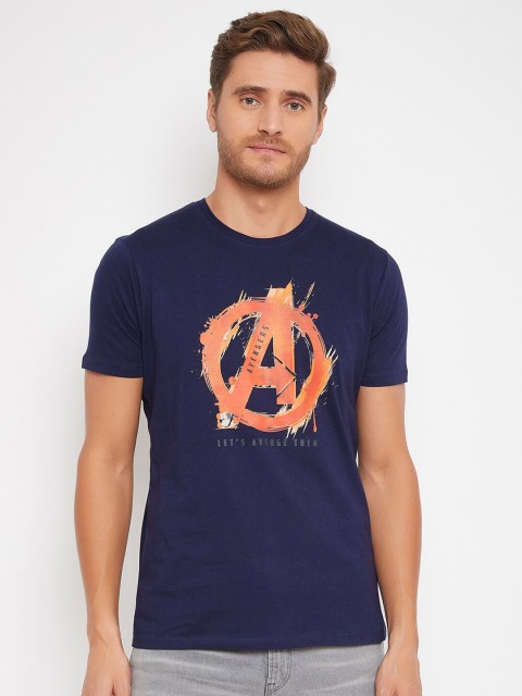 

Marvel by Wear Your Mind Men Navy Blue Red Avengers Printed Pure Cotton T-shirt