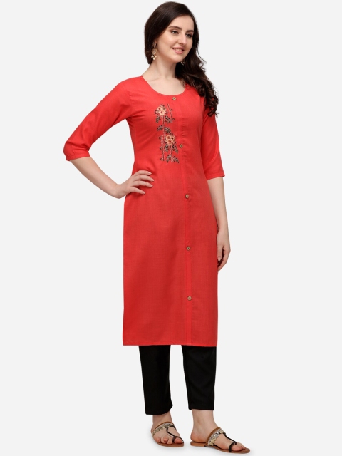 

Florence Women Pink & Green Ethnic Motifs Embroidered Pure Cotton Kurta