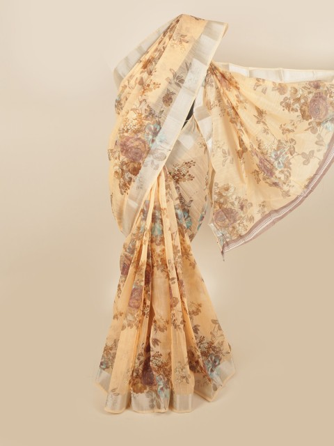 

Pothys Yellow & Brown Floral Zari Saree