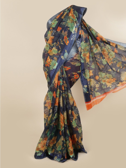 

Pothys Navy Blue & Orange Floral Saree