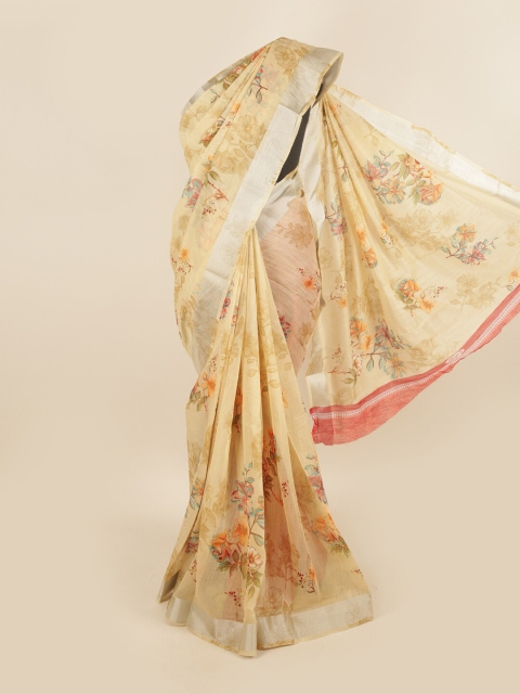 

Pothys Yellow & Brown Floral Zari Saree