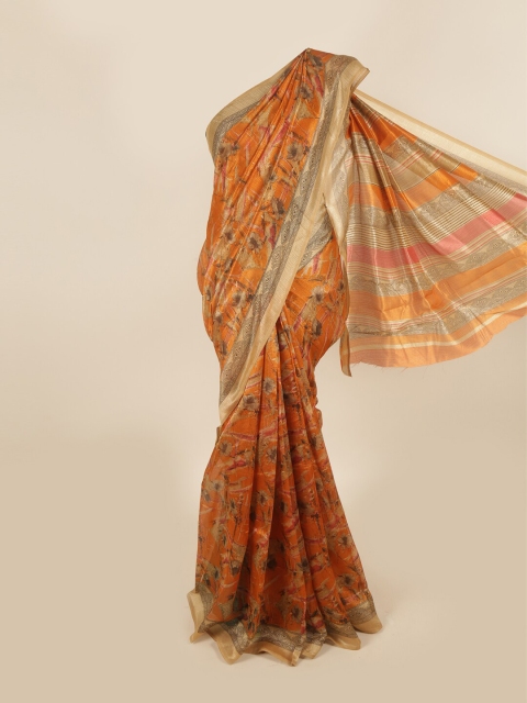 

Pothys Orange & Beige Floral Saree