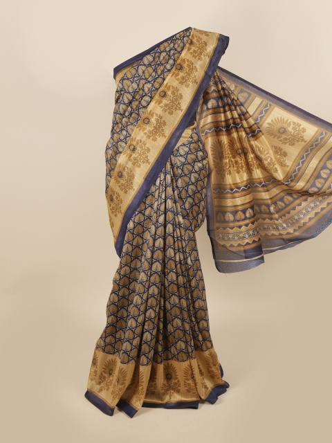 

Pothys Navy Blue & Cream-Coloured Floral Saree