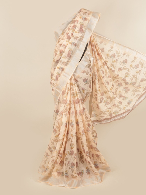 

Pothys Peach-Coloured & Brown Floral Zari Saree