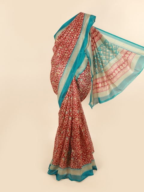 

Pothys Maroon & Teal Floral Saree