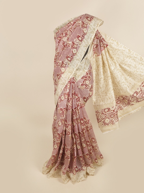 

Pothys Cream-Coloured & Maroon Saree