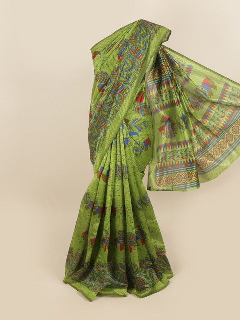 

Pothys Green & Blue Floral Saree
