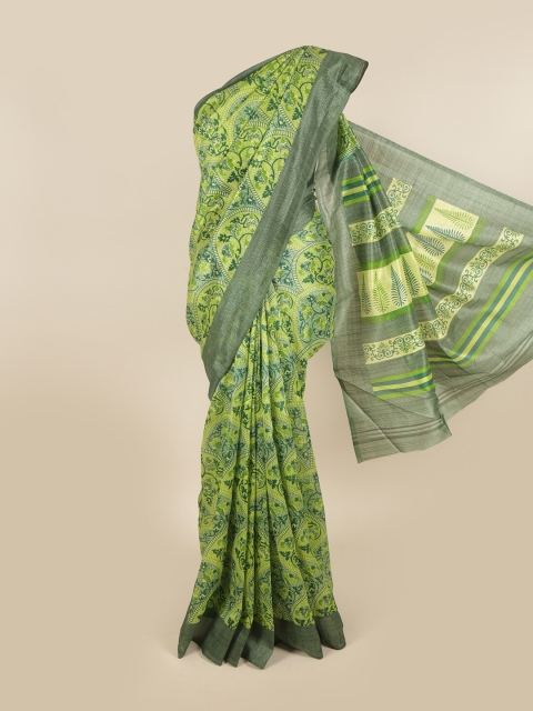 

Pothys Green & Grey Floral Saree