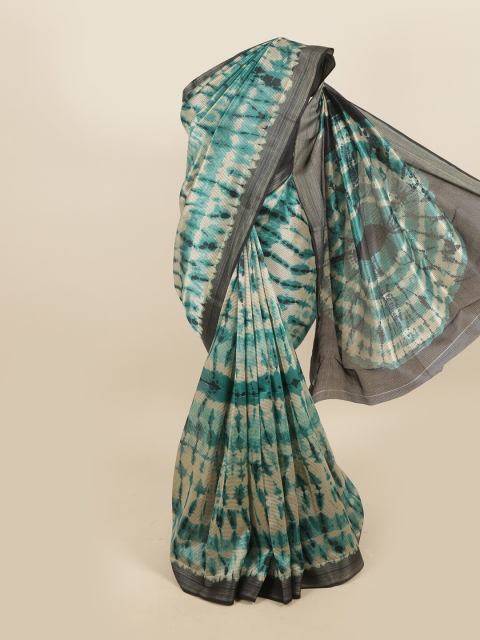 

Pothys Beige & Teal Tie and Dye Saree