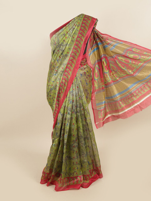 

Pothys Green & Red Paisley Saree