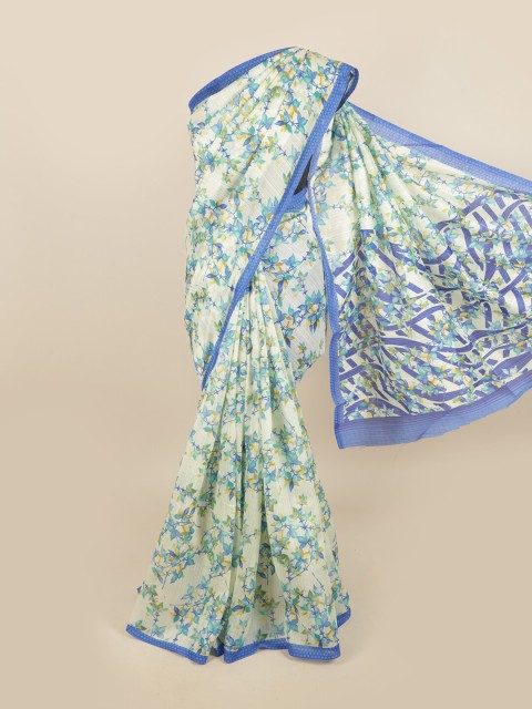 

Pothys Cream-Coloured & Blue Floral Saree
