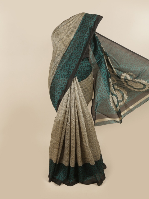 

Pothys Beige & Teal Floral Saree
