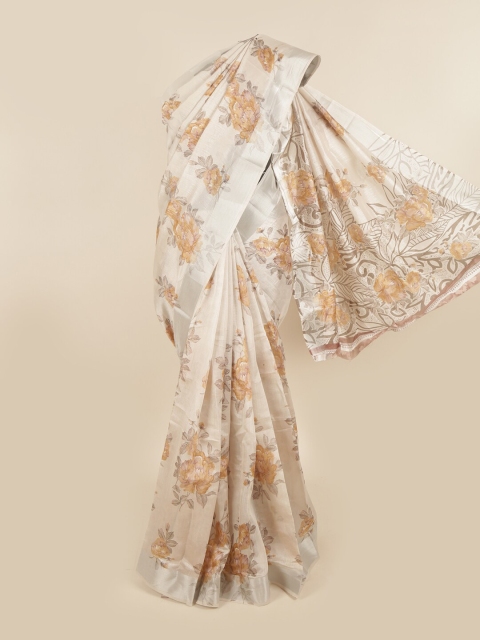 

Pothys Cream-Coloured & Orange Floral Saree
