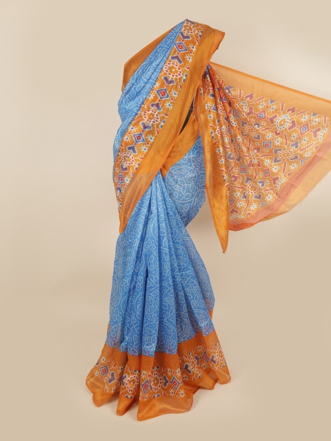 

Pothys Blue & Orange Bandhani Saree