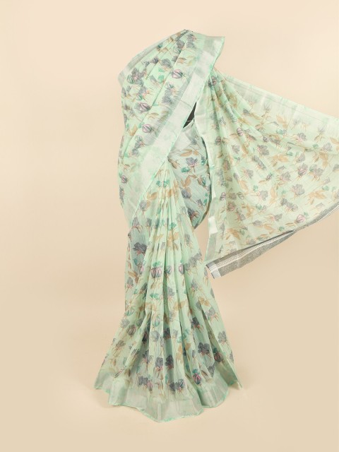 

Pothys Green & Grey Floral Zari Saree