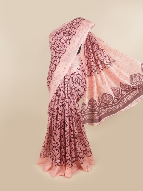 

Pothys Peach-Coloured & Maroon Floral Saree