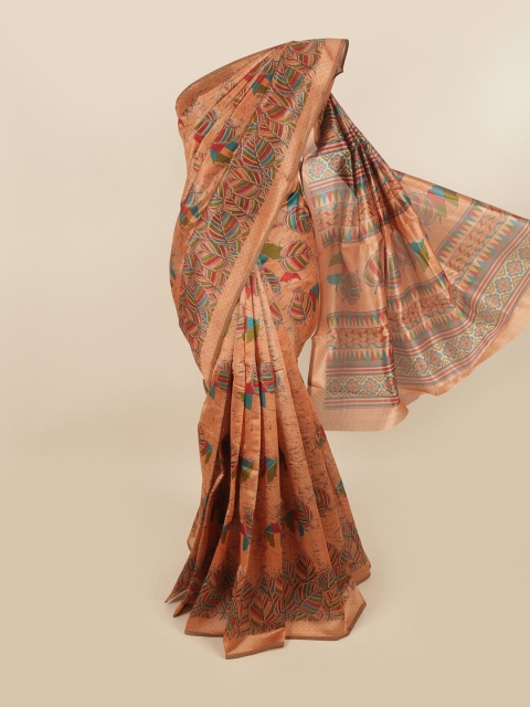 

Pothys Copper-Toned & Red Floral Saree