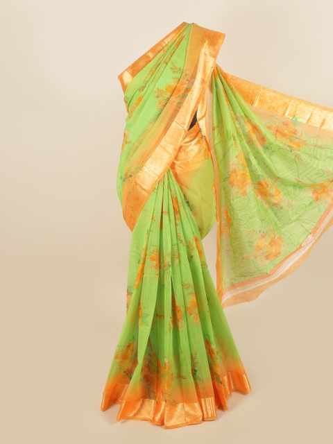 

Pothys Green & Orange Floral Saree