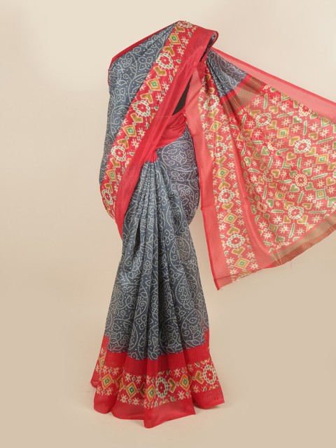

Pothys Grey & Red Bandhani Saree