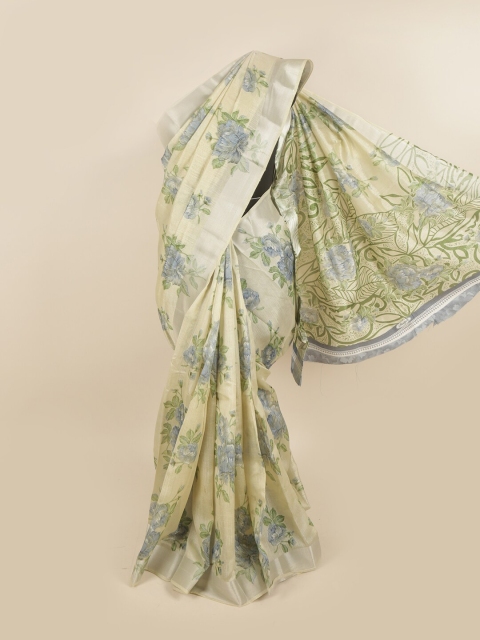

Pothys Cream-Coloured & Green Floral Saree