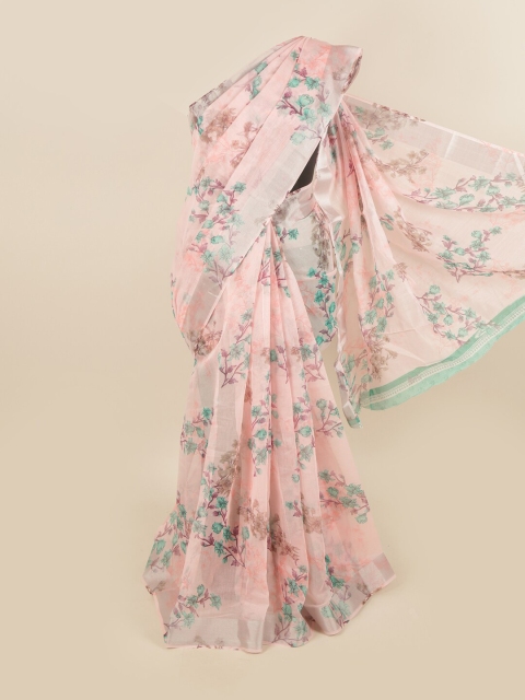 

Pothys Pink & Sea Green Floral Saree