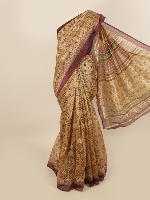

Pothys Gold-Toned & Maroon Printed Saree