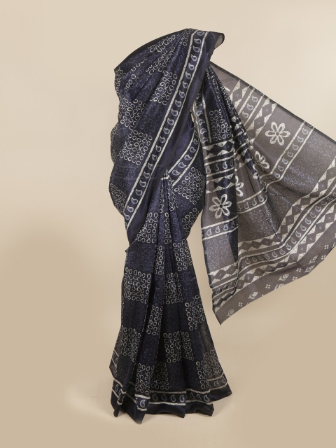 

Pothys Navy Blue & White Printed Saree