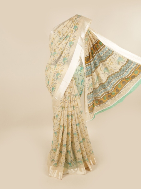 

Pothys Cream-Coloured & Green Floral Saree
