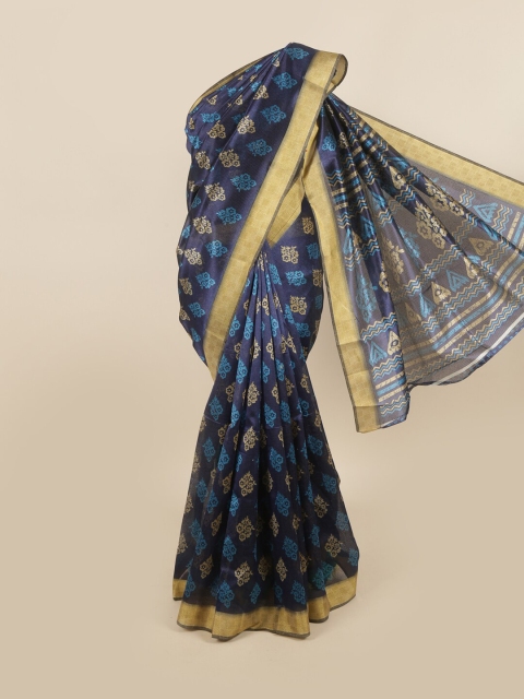 

Pothys Navy Blue & Beige Floral Zari Saree