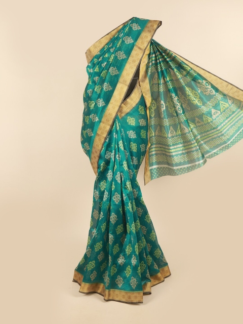 

Pothys Green & Beige Floral Saree
