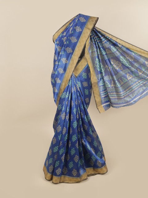 

Pothys Blue & Gold-Toned Floral Saree
